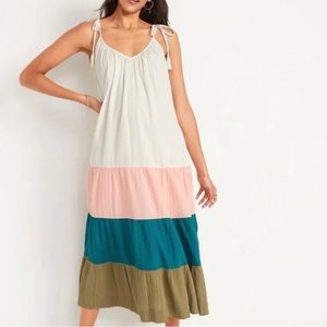 Old Navy Women’s petite L Maxi Swing Dress Color Block All Day Sleeveless Dress